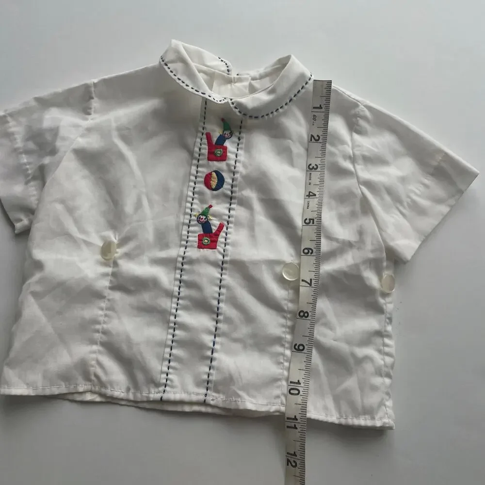 Vintage White Peter Pan Collar Top, Toy Embroidery